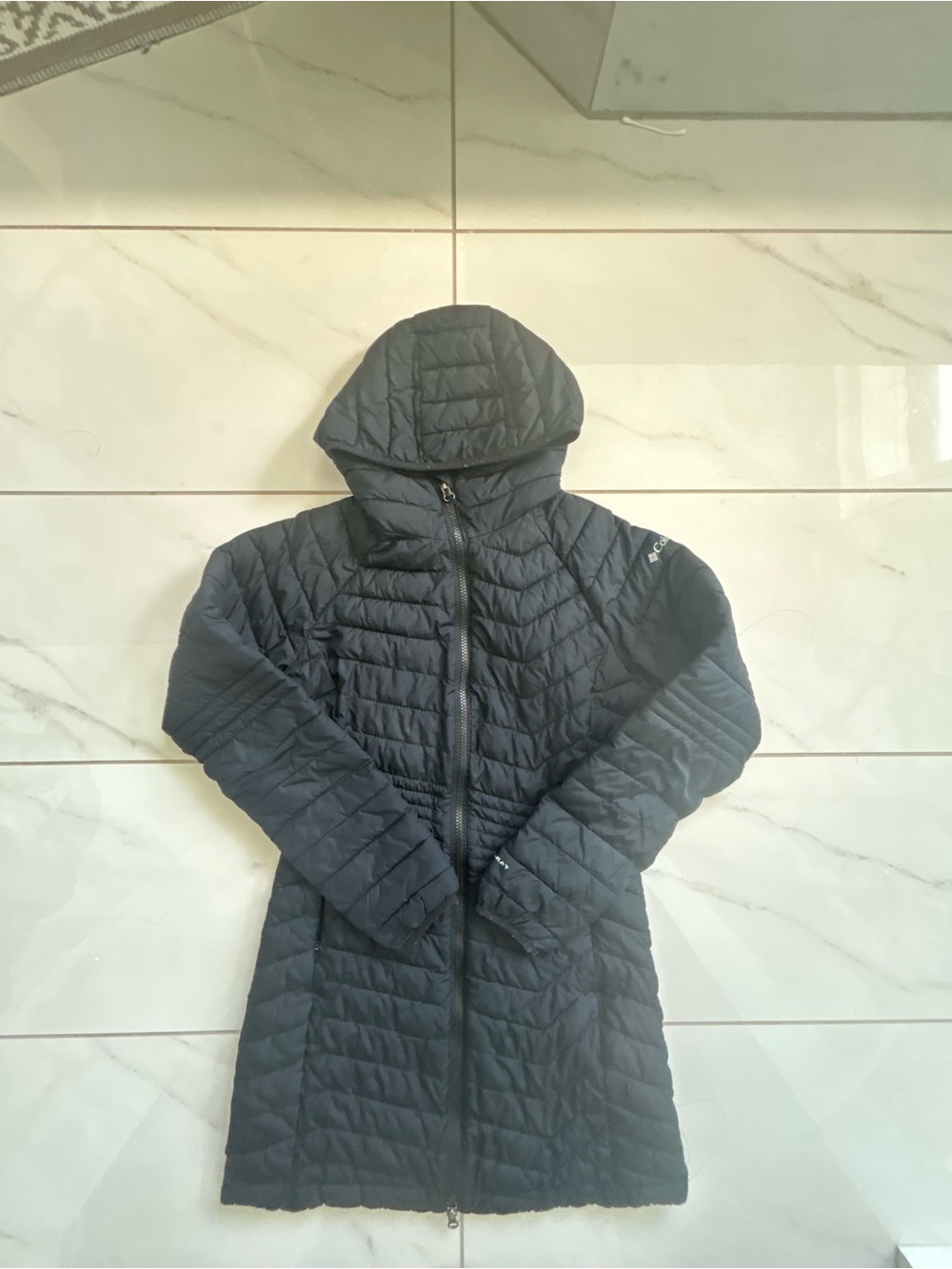Columbia Black Omni-Heat Hooded Long
Puffer Jacket Coat - Small